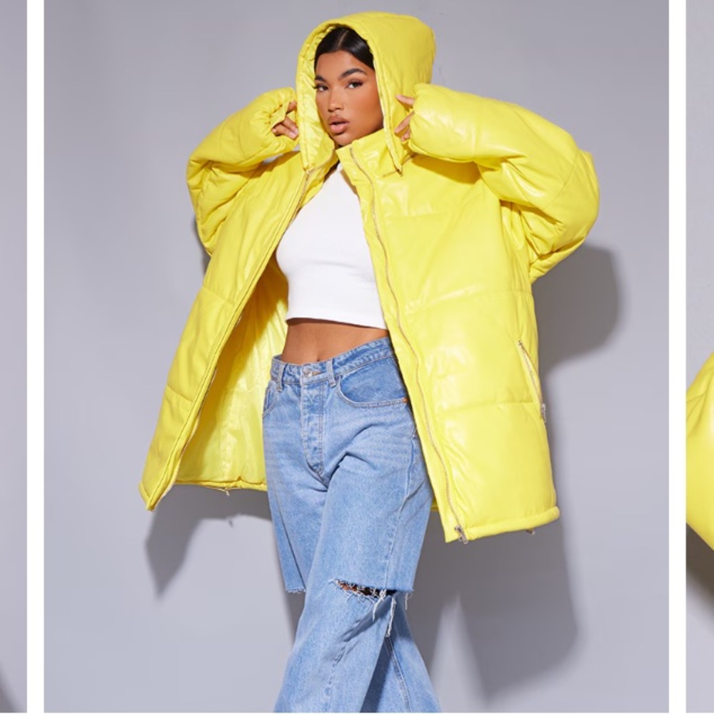 NWT Yellow Unisex PU Extreme Oversized Puffer Coat Sz M